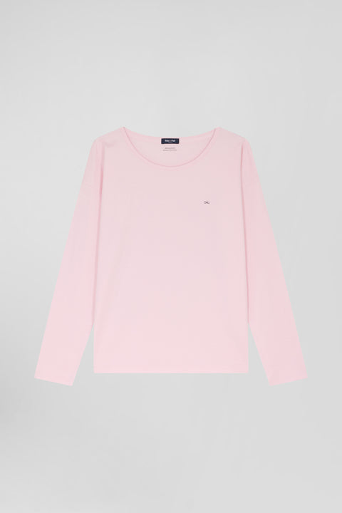 Relaxed pink long-sleeved round neck cotton T-shirt - Image 2