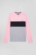 Regular pink colorblock long-sleeved cotton T-shirt