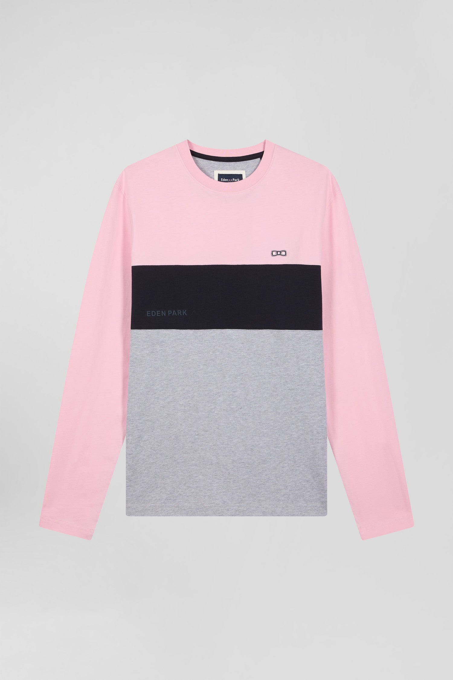 Regular pink colorblock long-sleeved cotton T-shirt