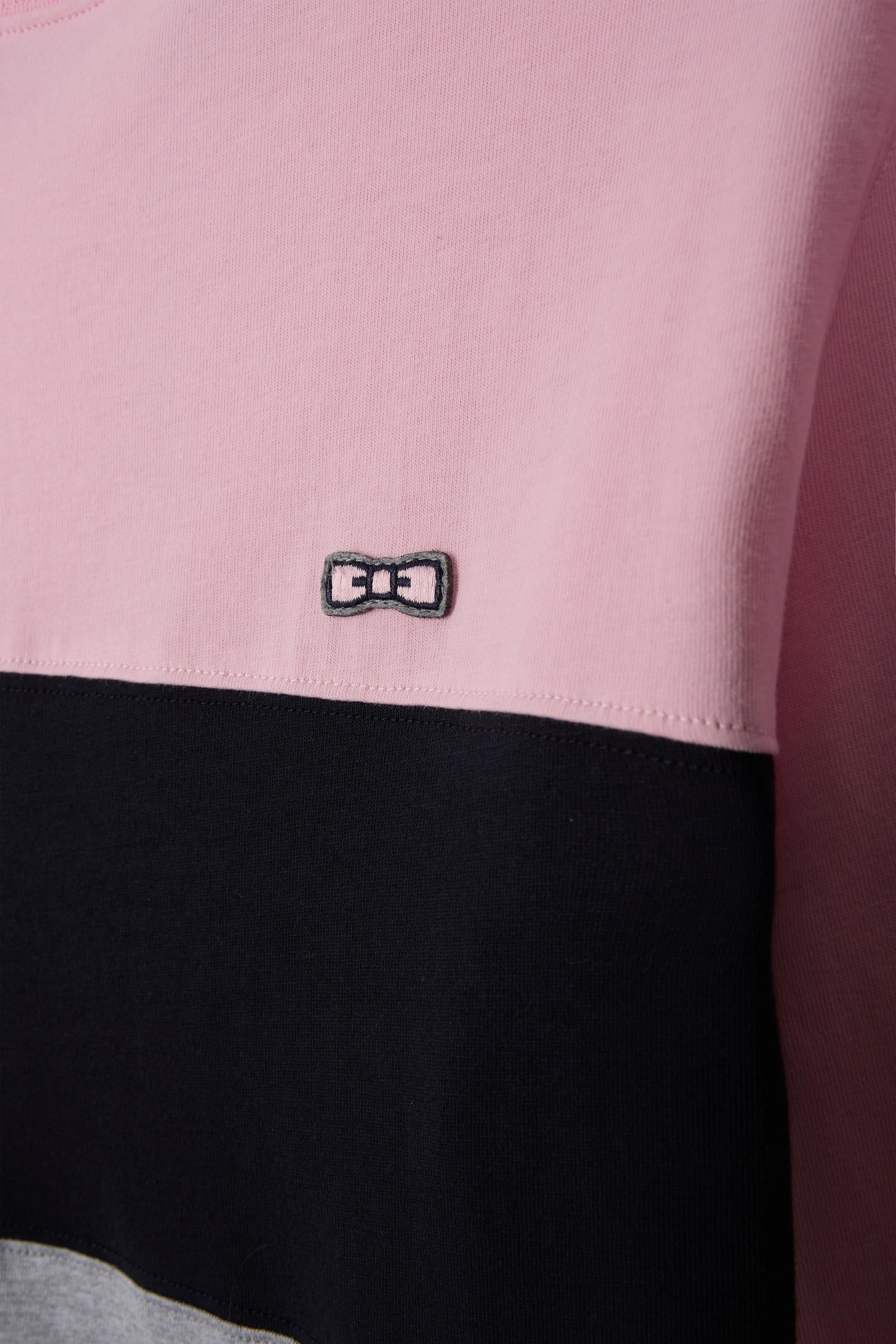 Regular pink colorblock long-sleeved cotton T-shirt