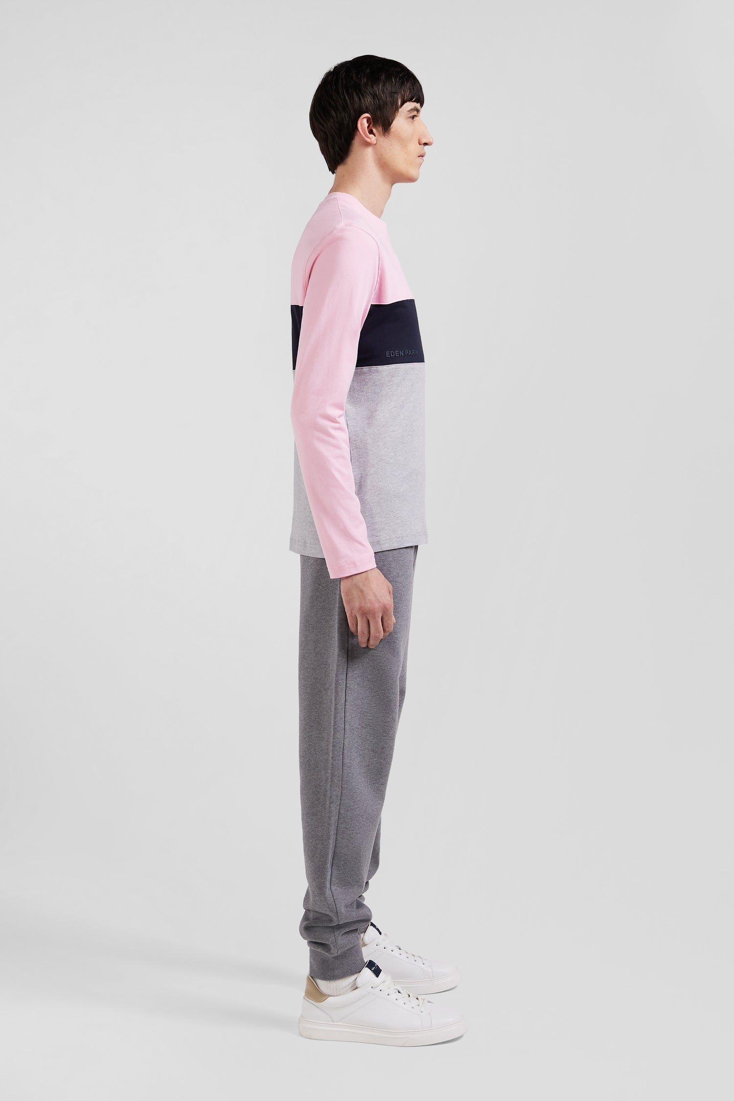 Regular pink colorblock long-sleeved cotton T-shirt