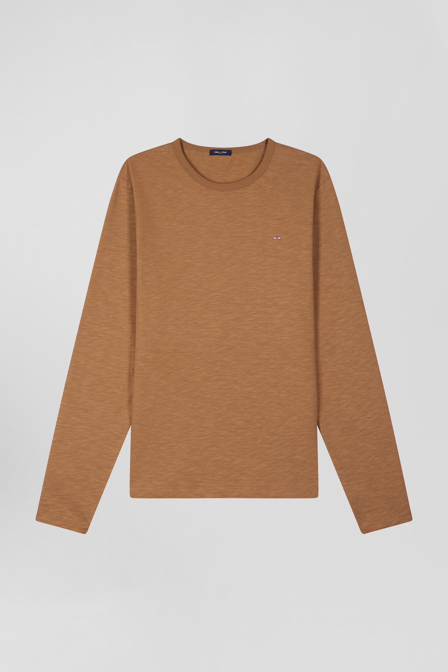 Slim camel long-sleeved cotton T-shirt