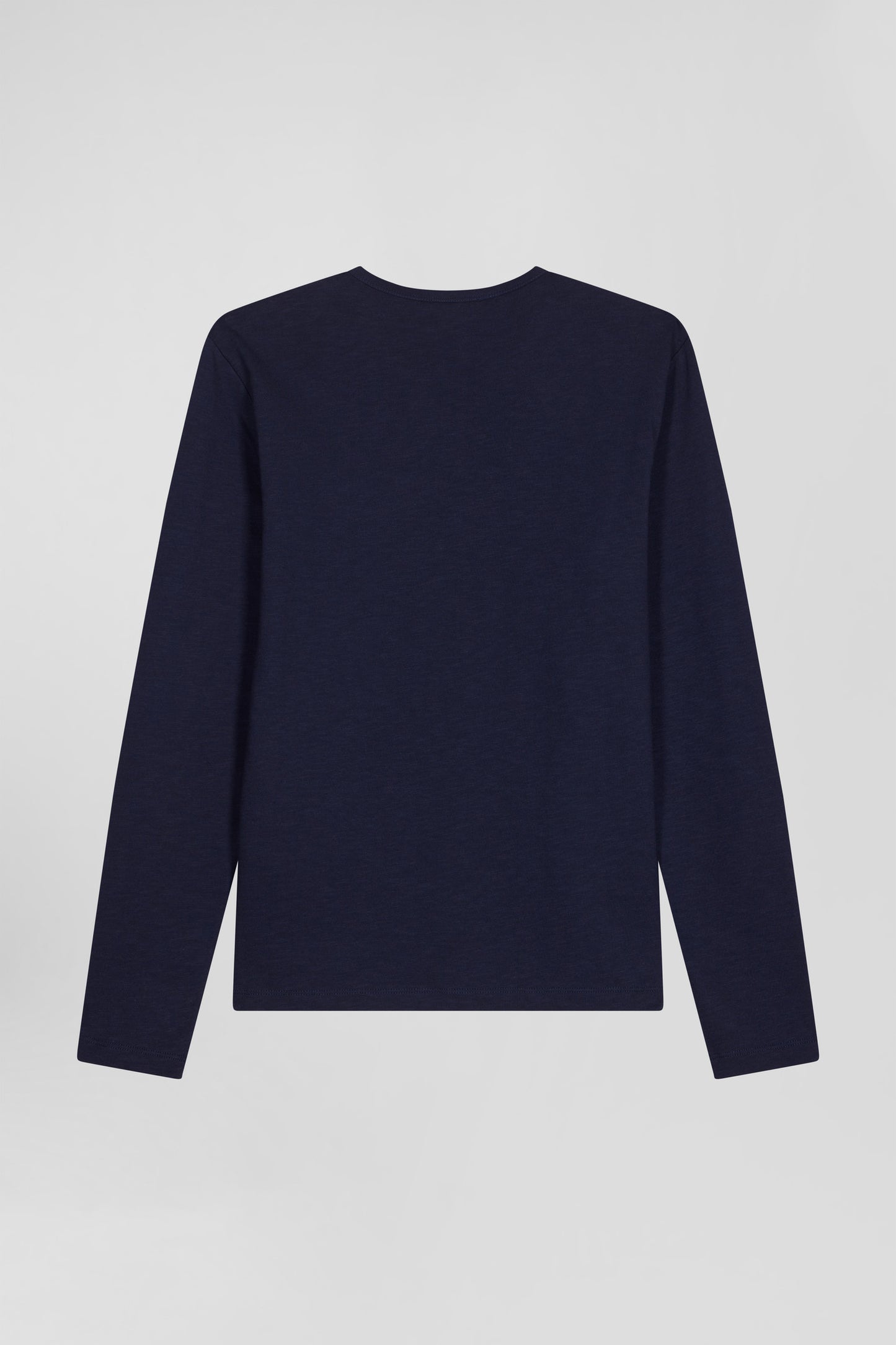 Slim navy blue long-sleeved cotton T-shirt