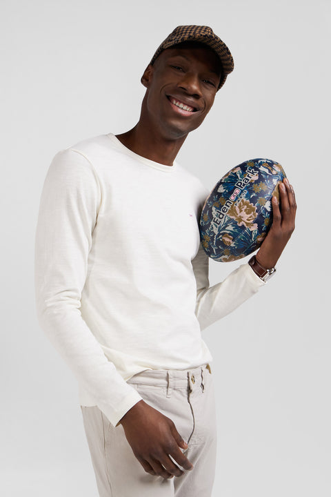 Slim ecru long-sleeved cotton T-shirt - Image 3