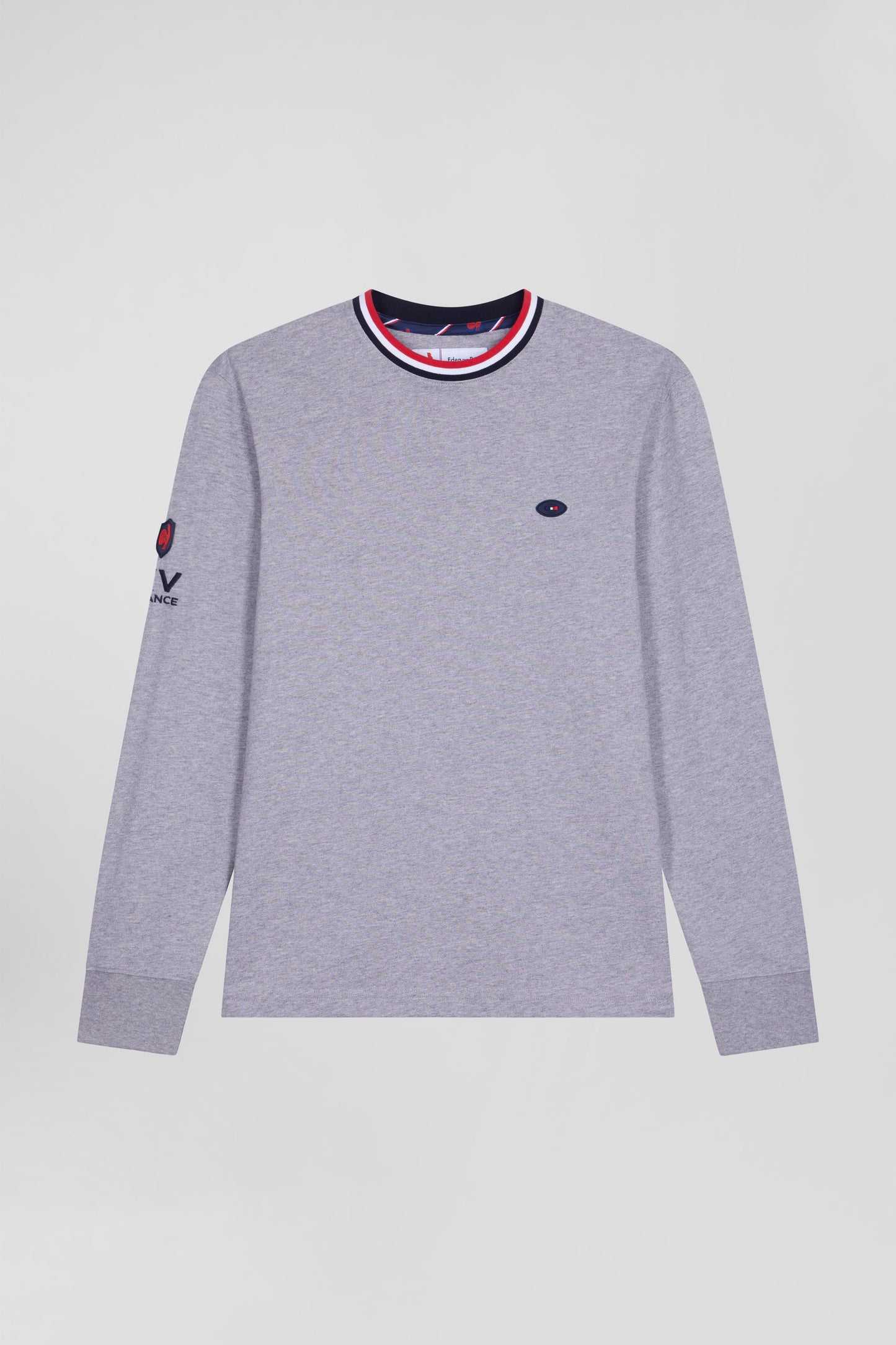 Regular grey XV de France long-sleeved cotton T-shirt