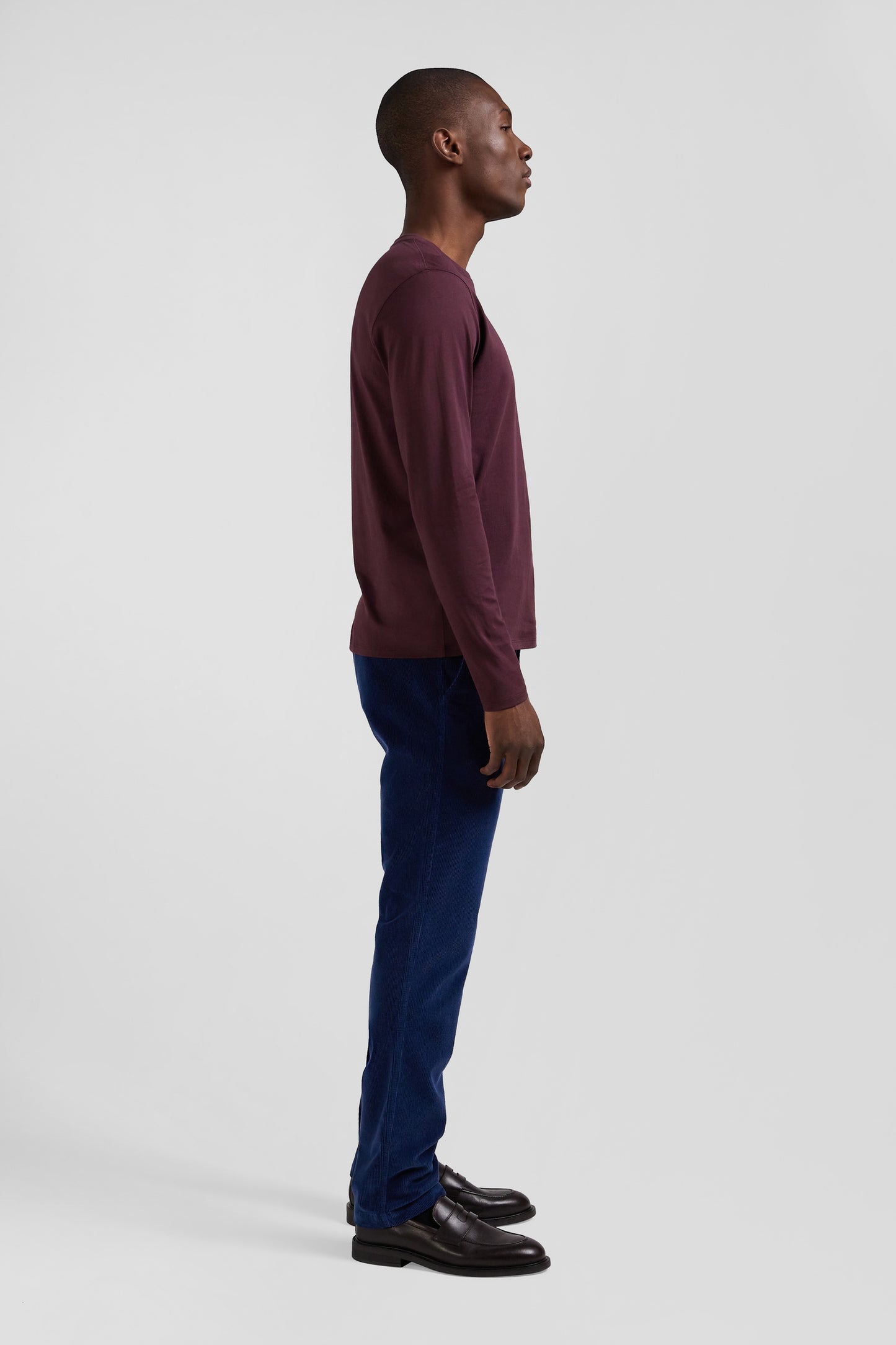 Regular burgundy long-sleeved Pima cotton T-shirt