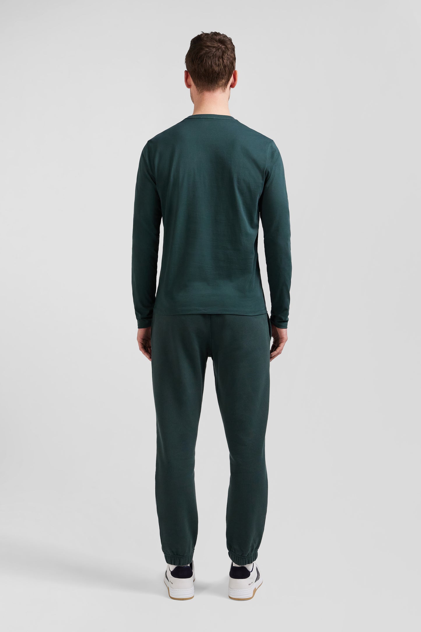 Regular blue-green long-sleeved Pima cotton T-shirt