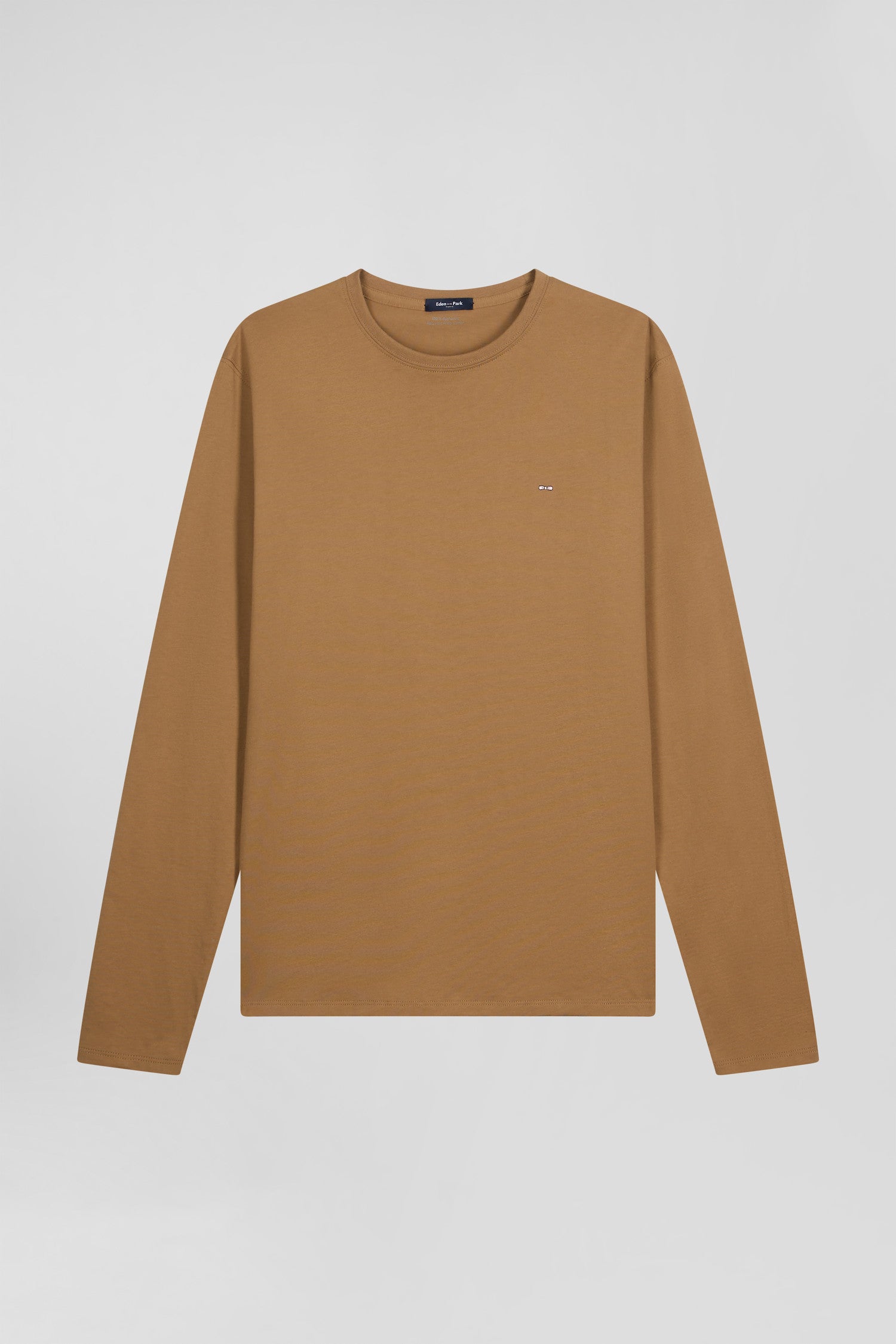 Regular camel long-sleeved cotton T-shirt