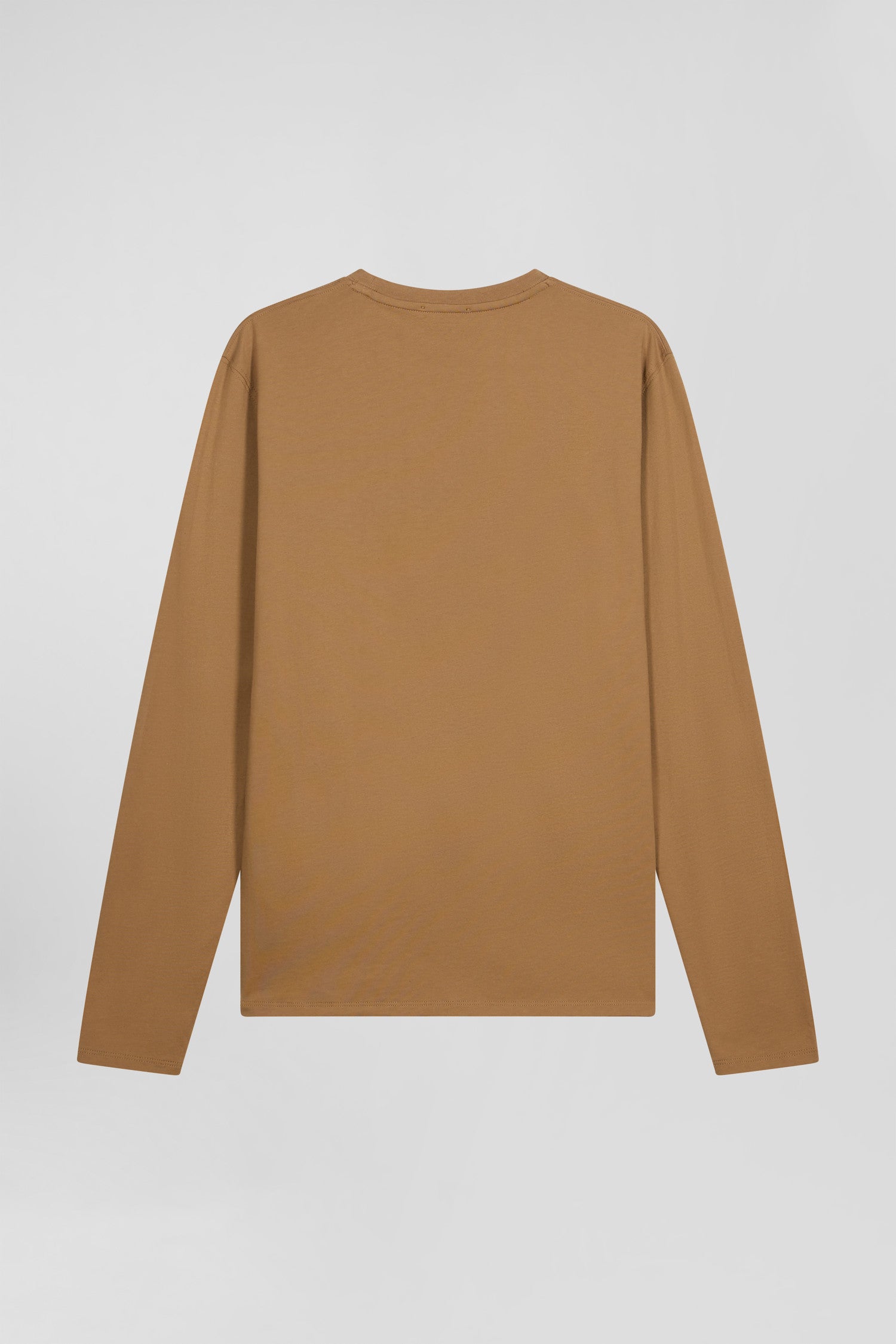 Regular camel long-sleeved cotton T-shirt