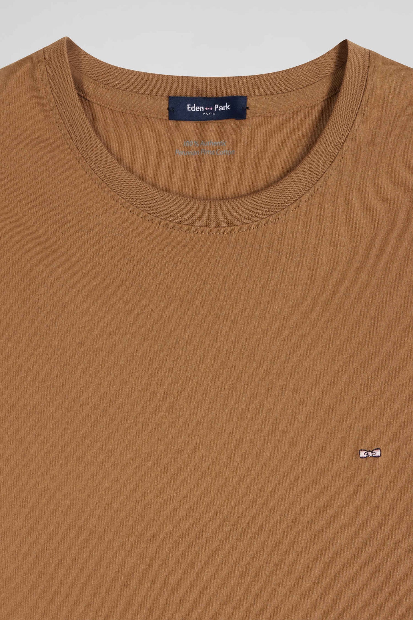 Plain long-sleeved T-shirt in hazelnut cotton, regular fit