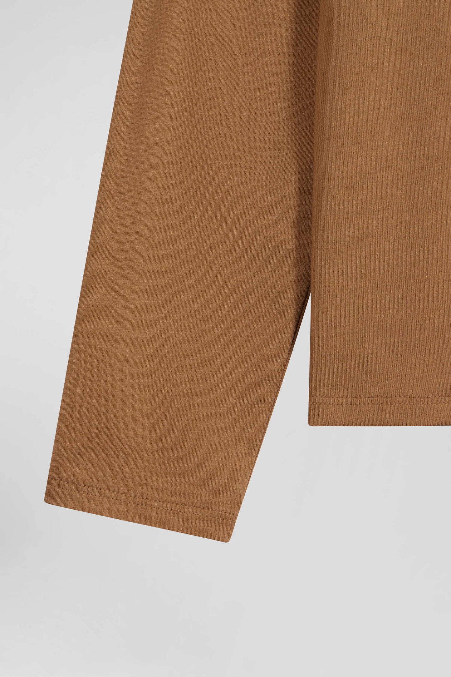 Plain long-sleeved T-shirt in hazelnut cotton, regular fit