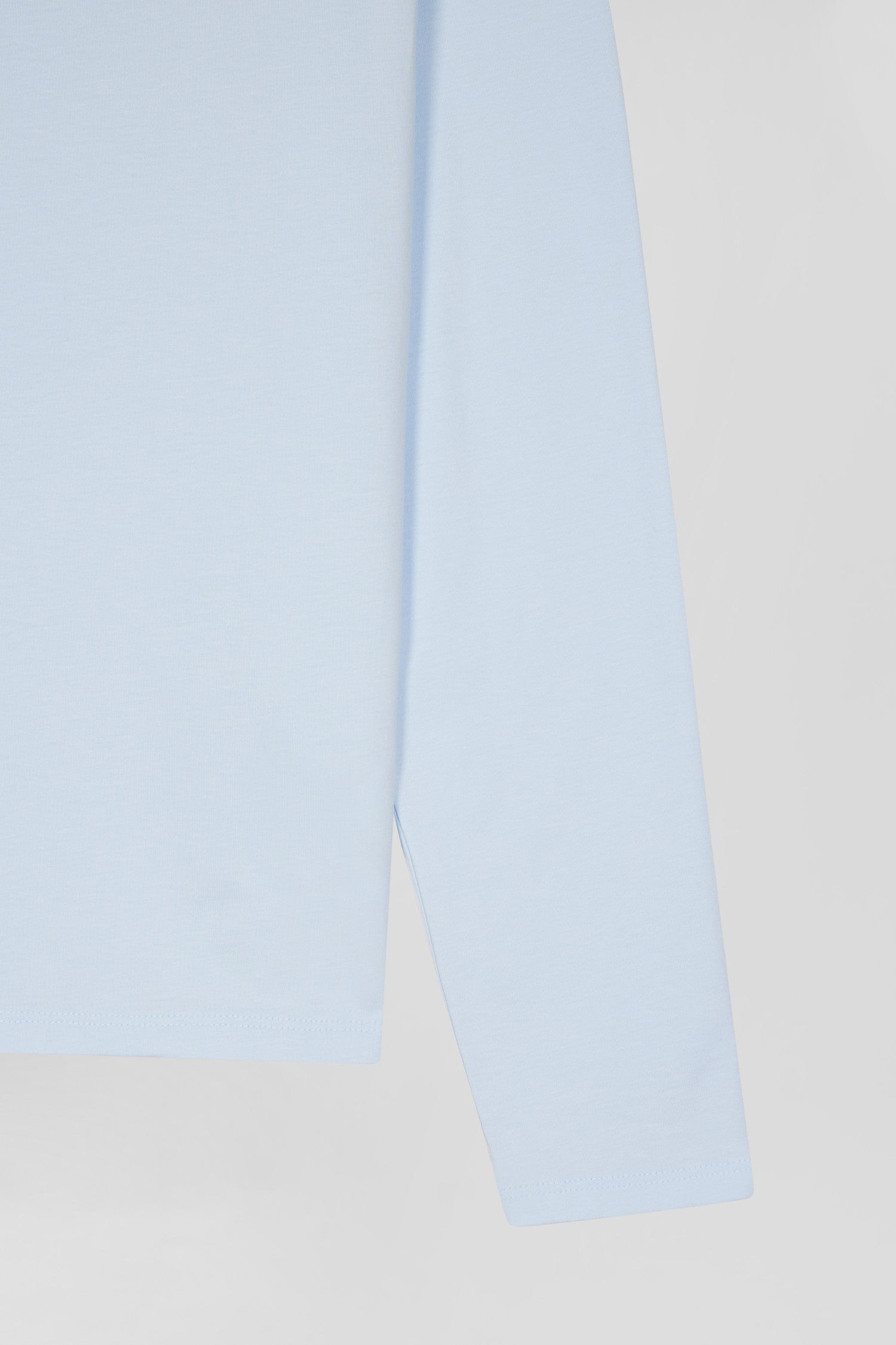 Regular sky blue long-sleeved cotton T-shirt