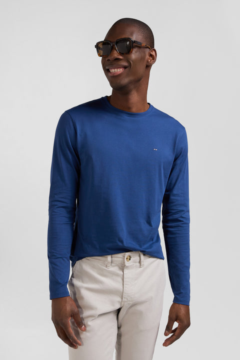 Regular blue long-sleeved cotton T-shirt - Image 3