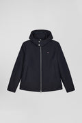 Navy blue hooded zip-up jacket