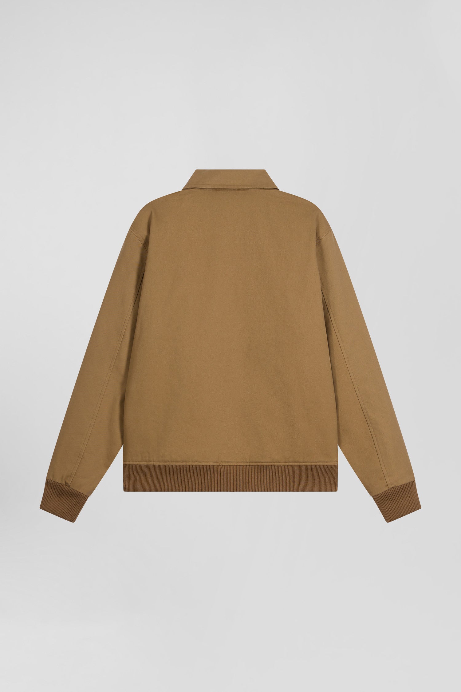 Camel gabardine cotton zip-up jacket with shirt collar