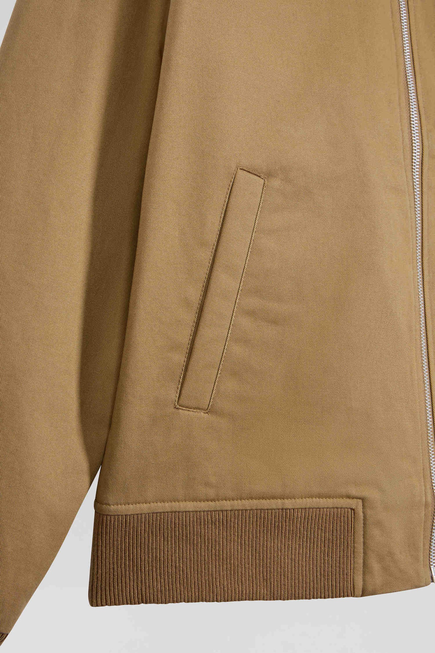 Camel gabardine cotton zip-up jacket with shirt collar