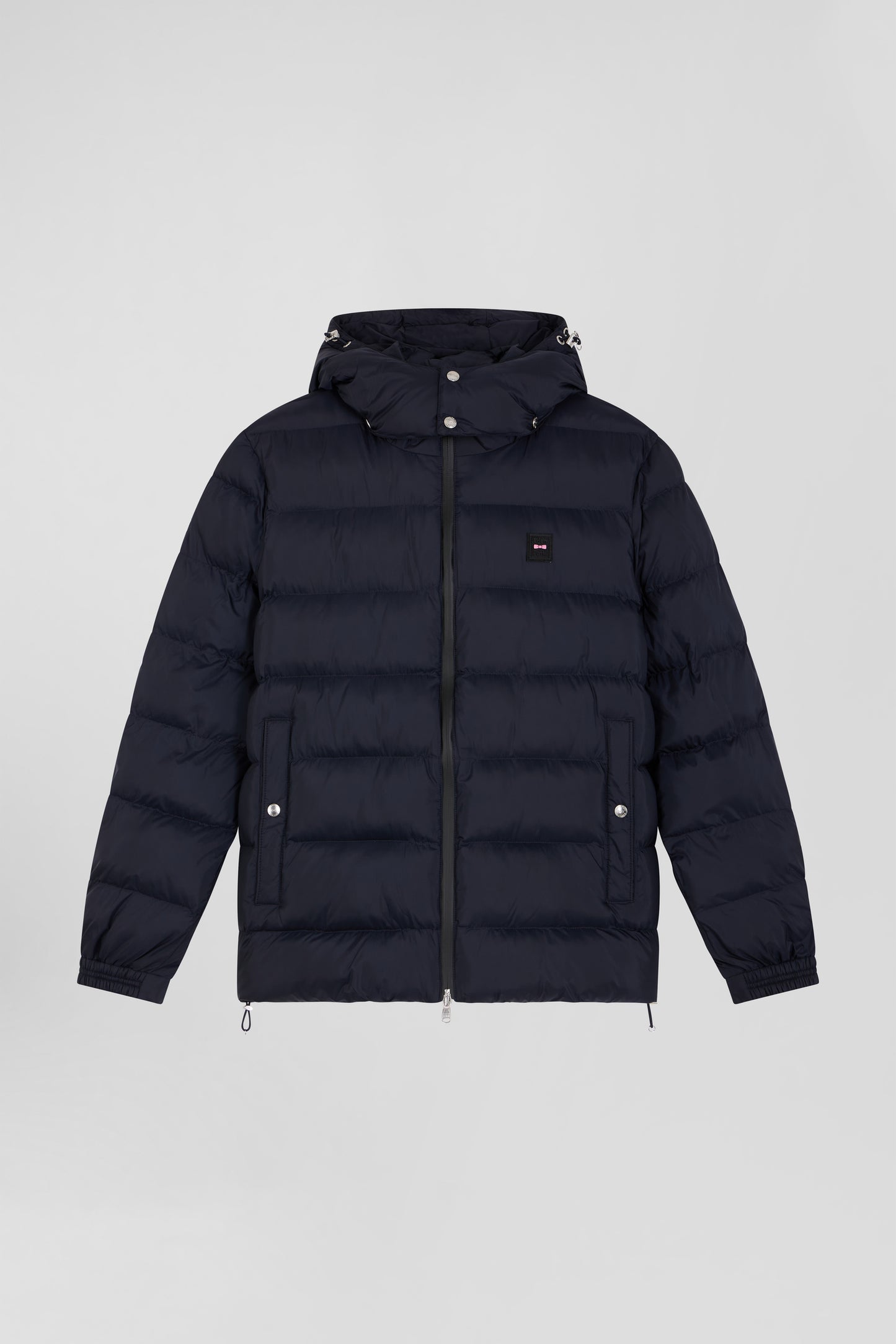 Navy blue short nylon parka