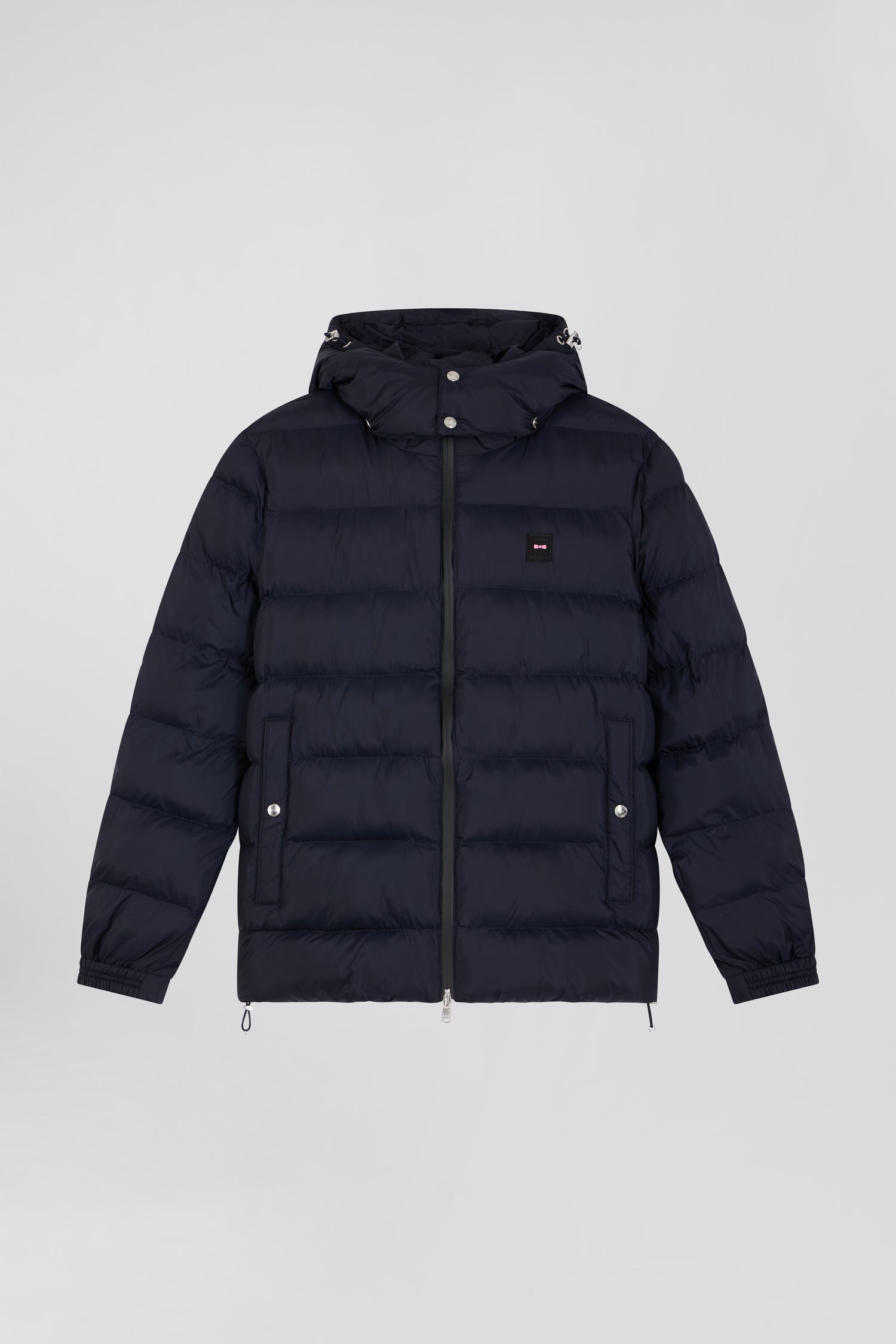 Navy blue short nylon parka