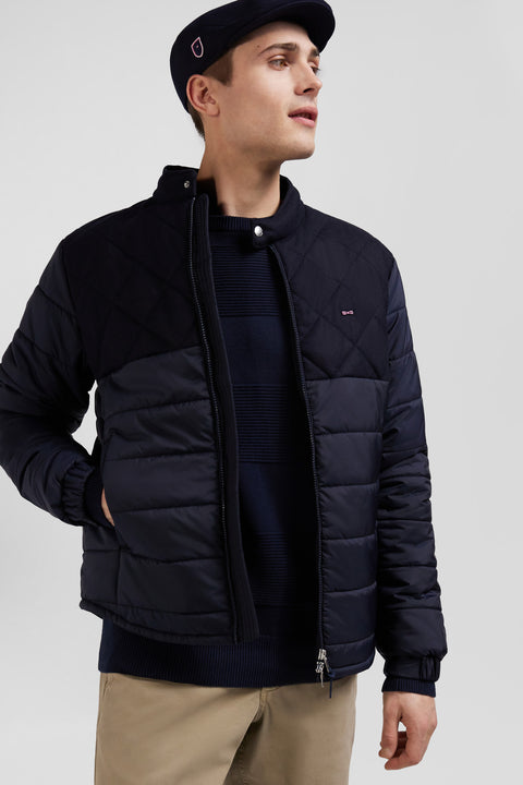 Navy blue long-sleeved double quilted high collar down jacket - Image 3