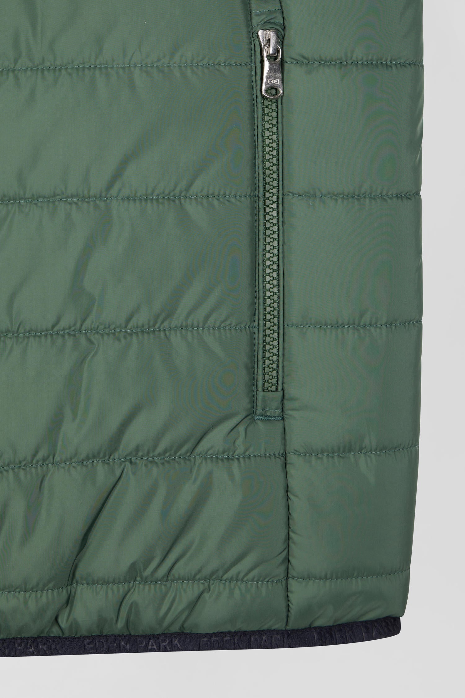 Green quilted sleeveless high collar down vest