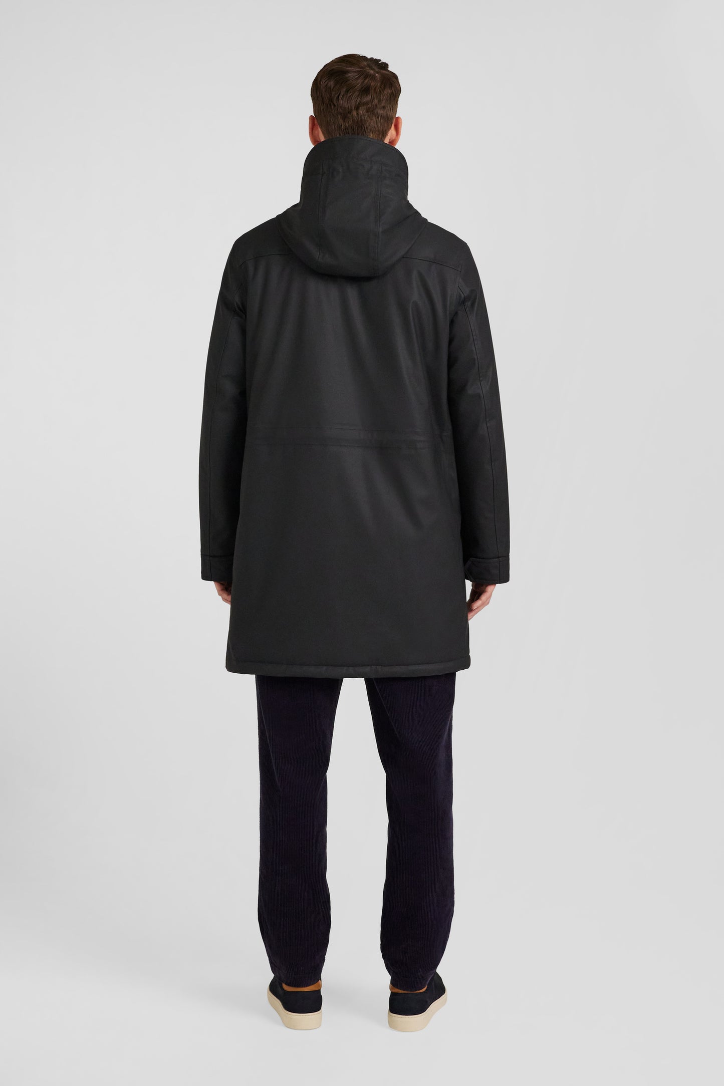 Black hooded raincoat