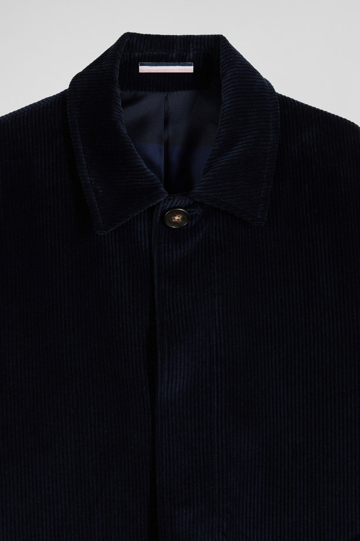 Navy blue checkered cotton blend coat