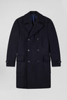 Navy blue double-breasted wool blend coat