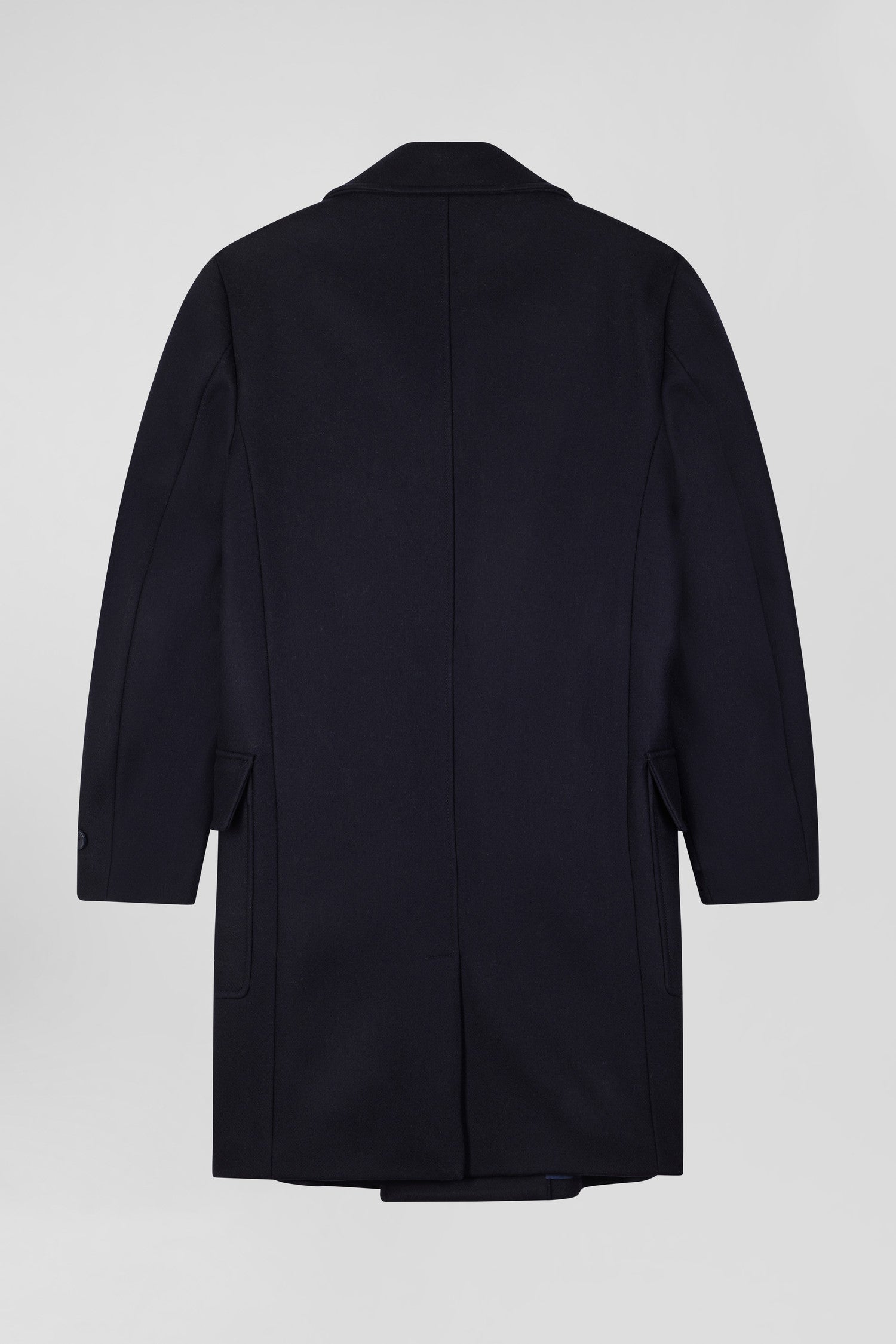 Navy blue double-breasted wool blend coat