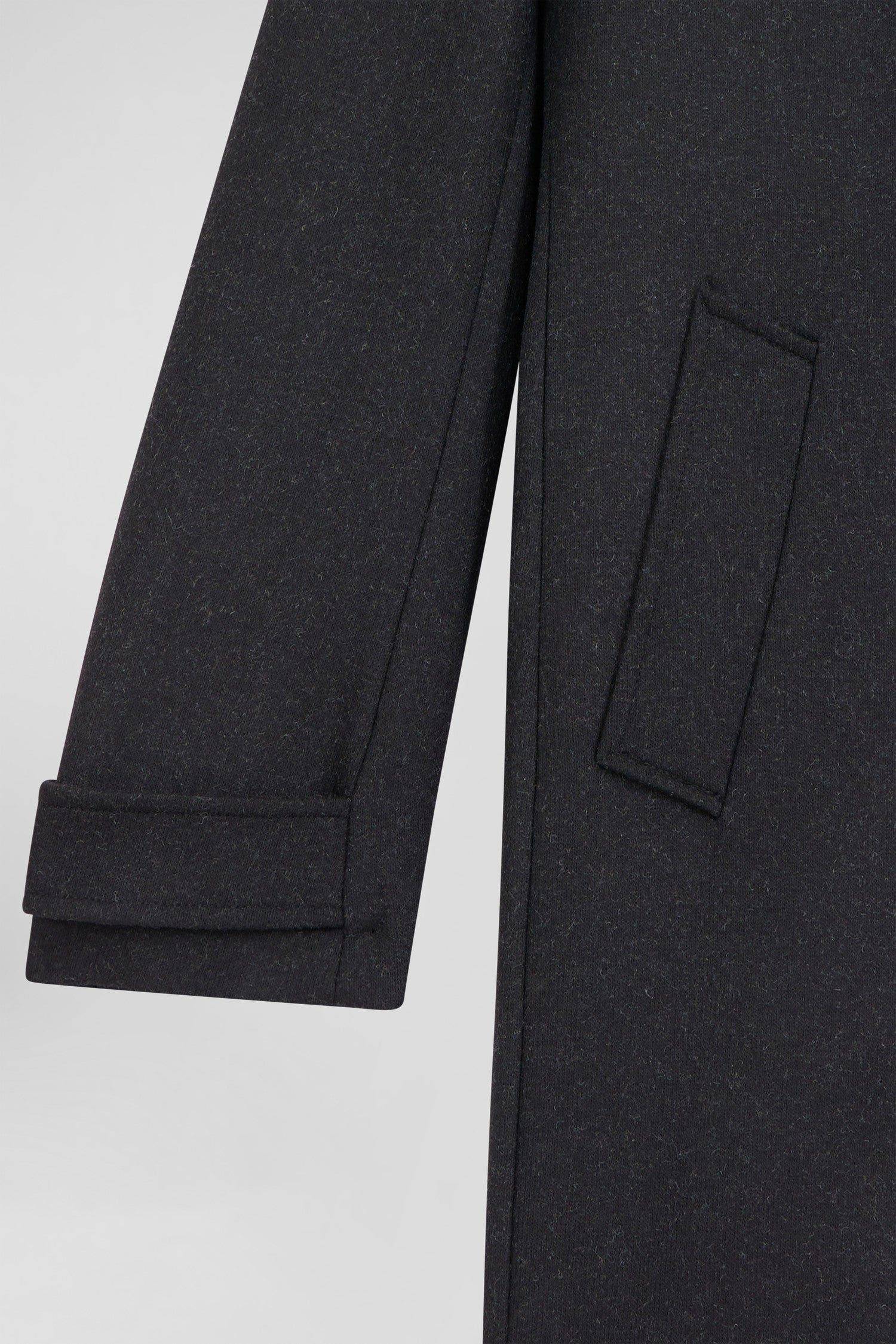 Black double-faced wool jersey coat with quilted front