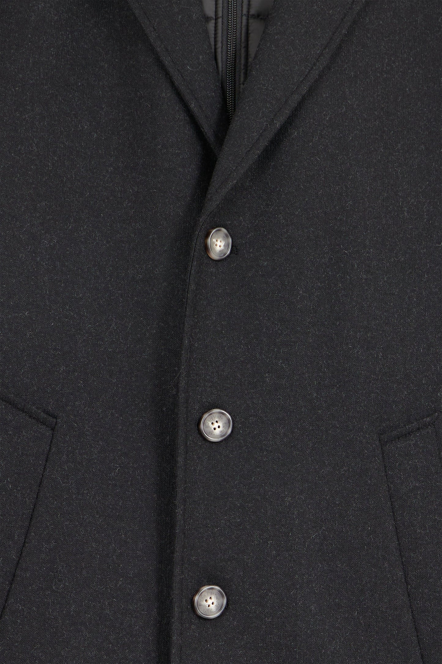 Black double-faced wool jersey coat with quilted front