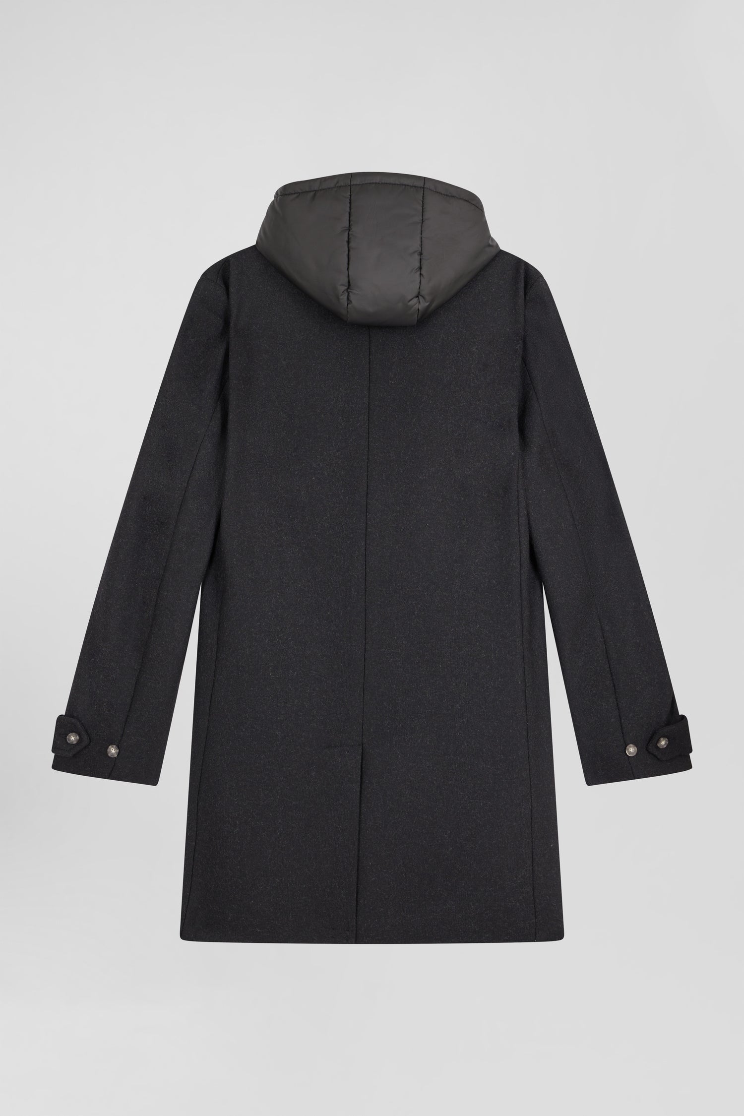 Black double-faced wool jersey coat with quilted front