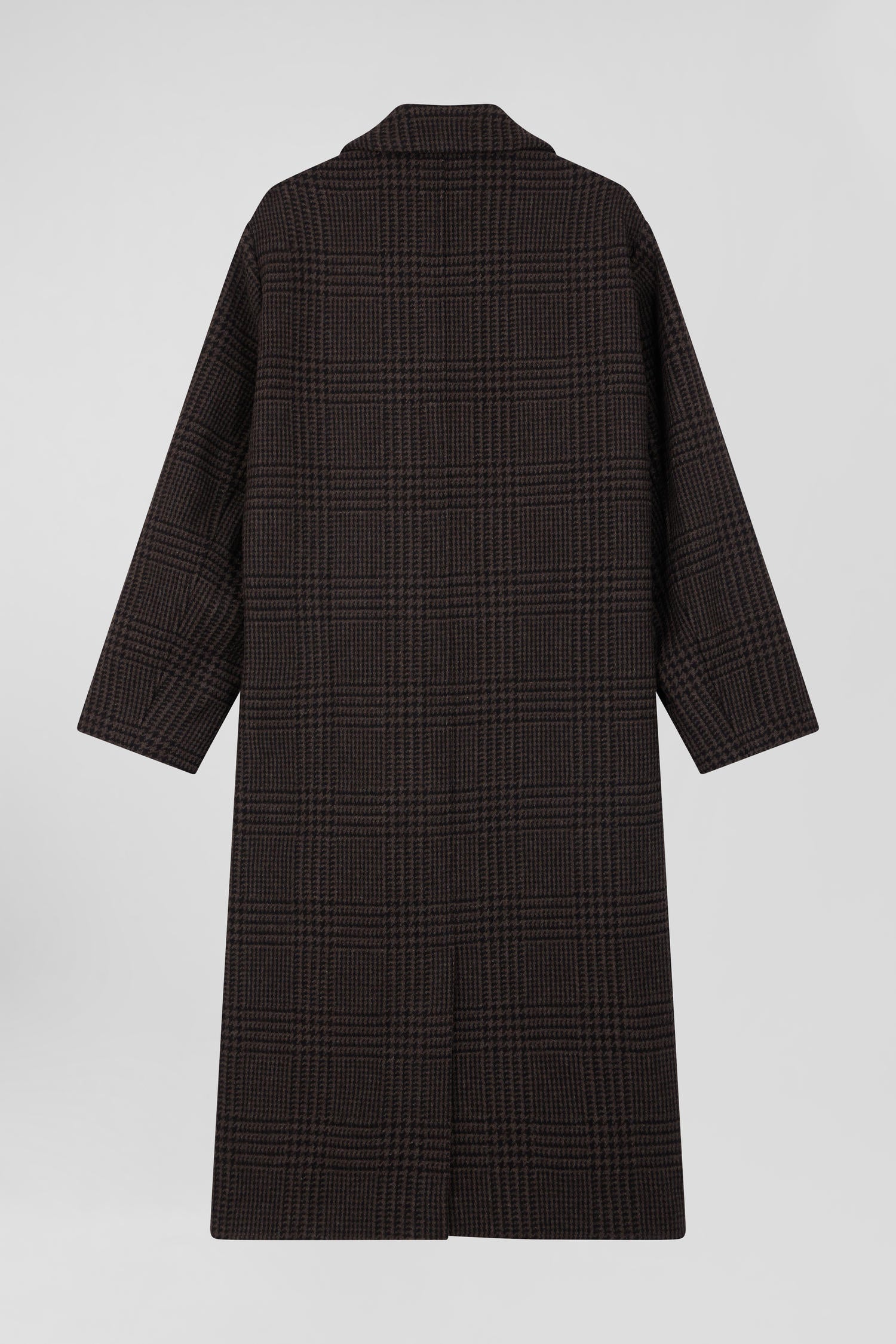 Regular brown checkered wool blend coat