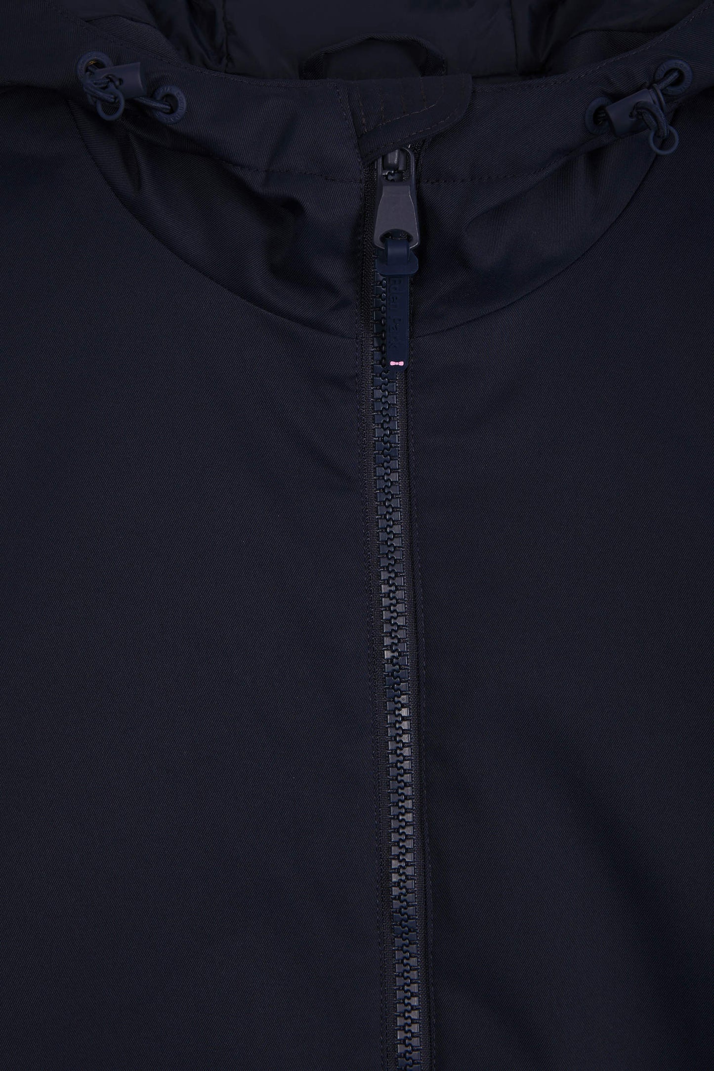 Navy blue long hooded nylon parka