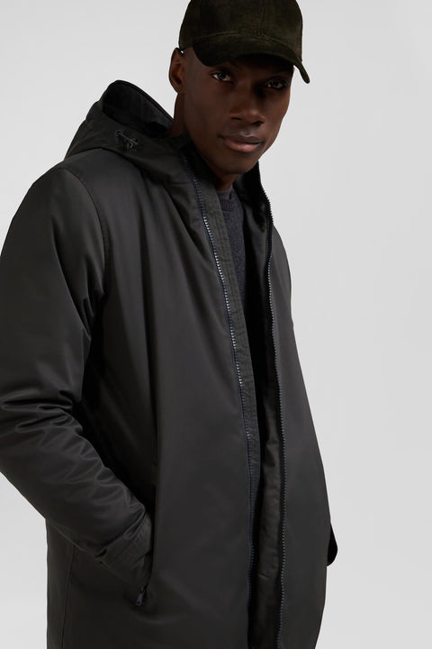 Khaki long hooded nylon parka - Image 3