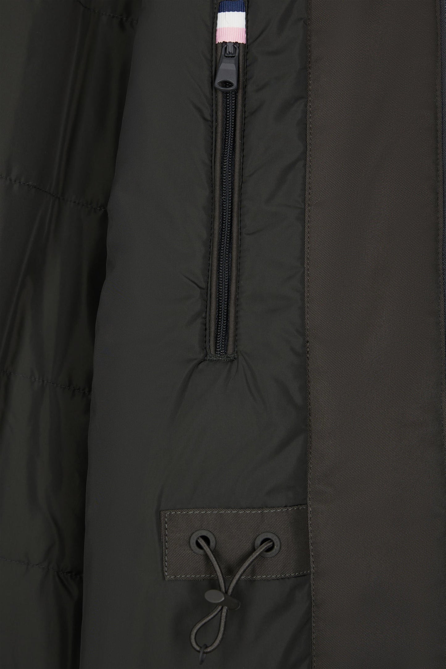 Khaki long hooded nylon parka