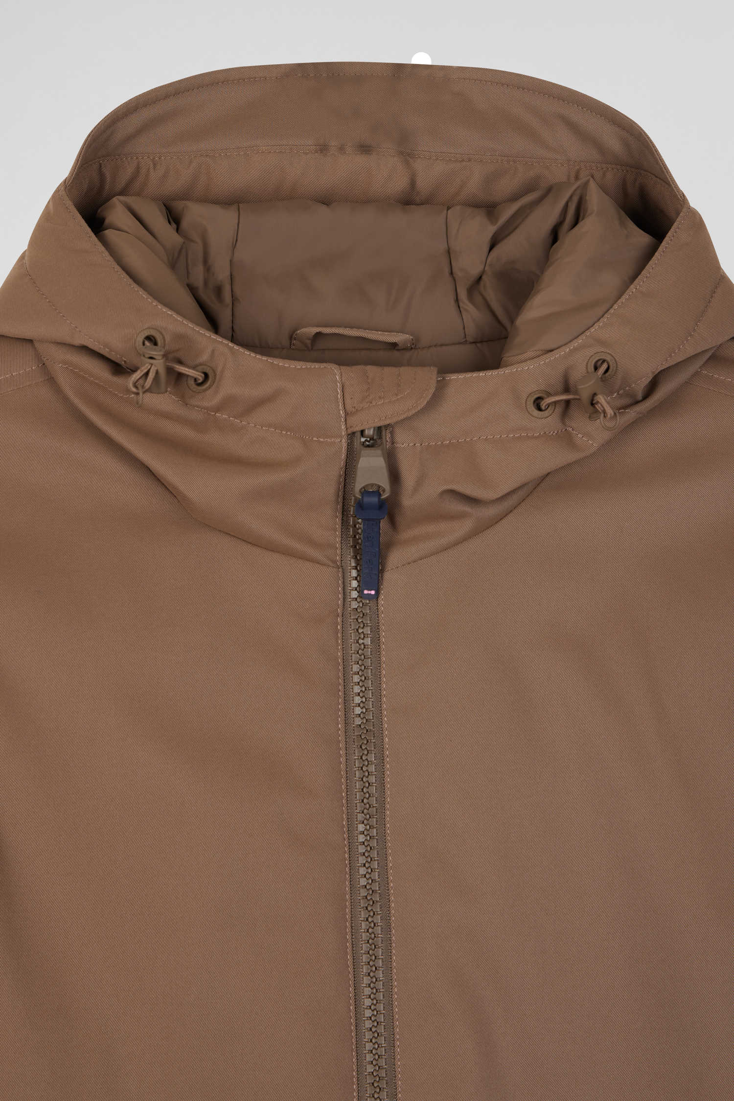 Brown long hooded nylon parka