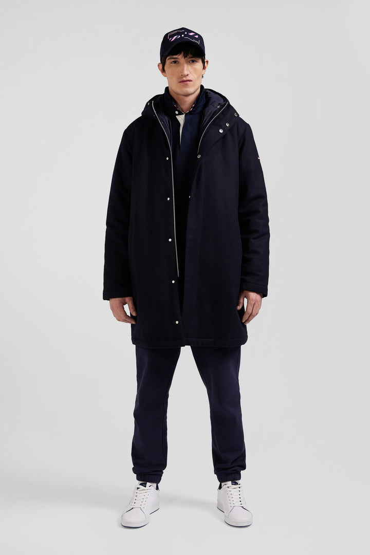 Parka 2-en1 en flanelle de laine bleu marine