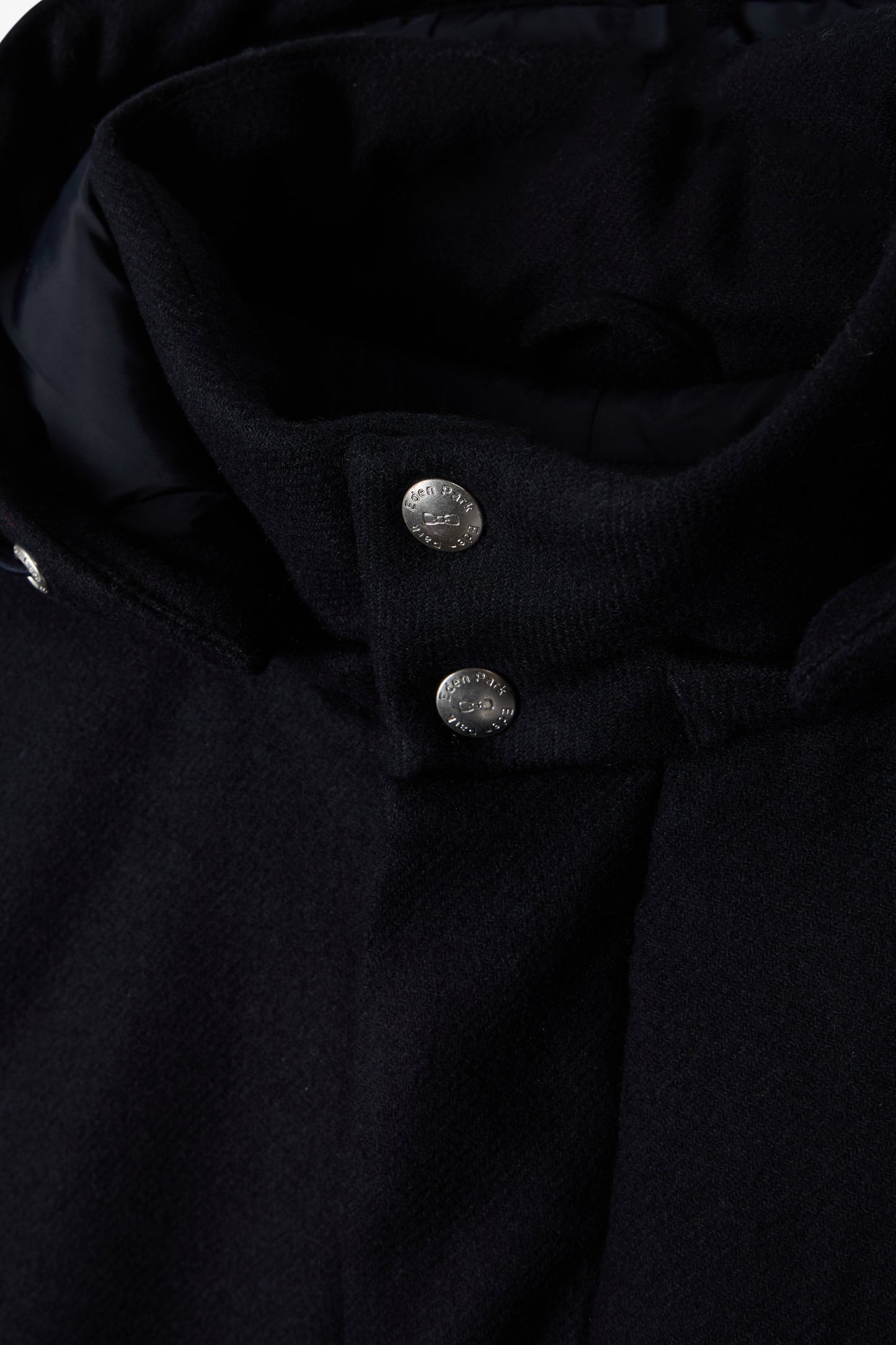 Navy blue short flannel wool parka