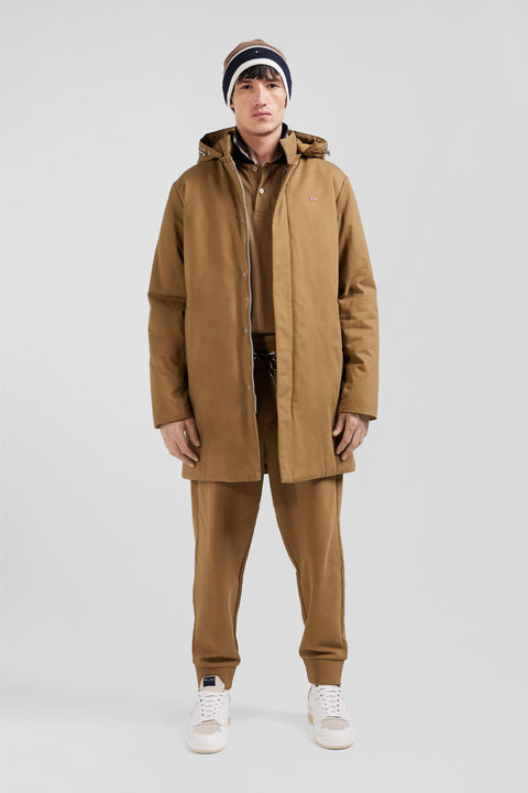 Hooded parka in hazelnut cotton gabardine - Image 1