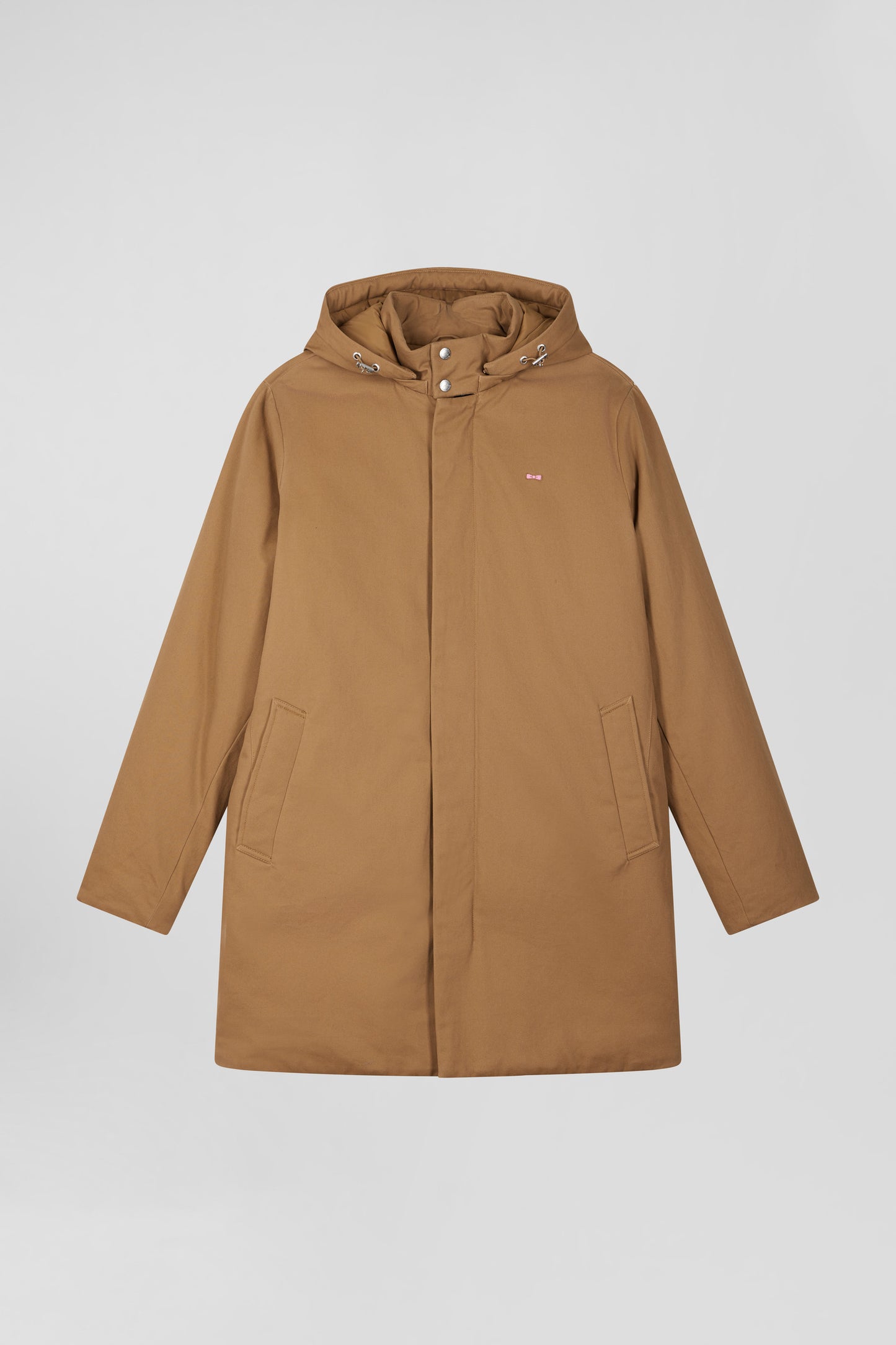 Hooded parka in hazelnut cotton gabardine