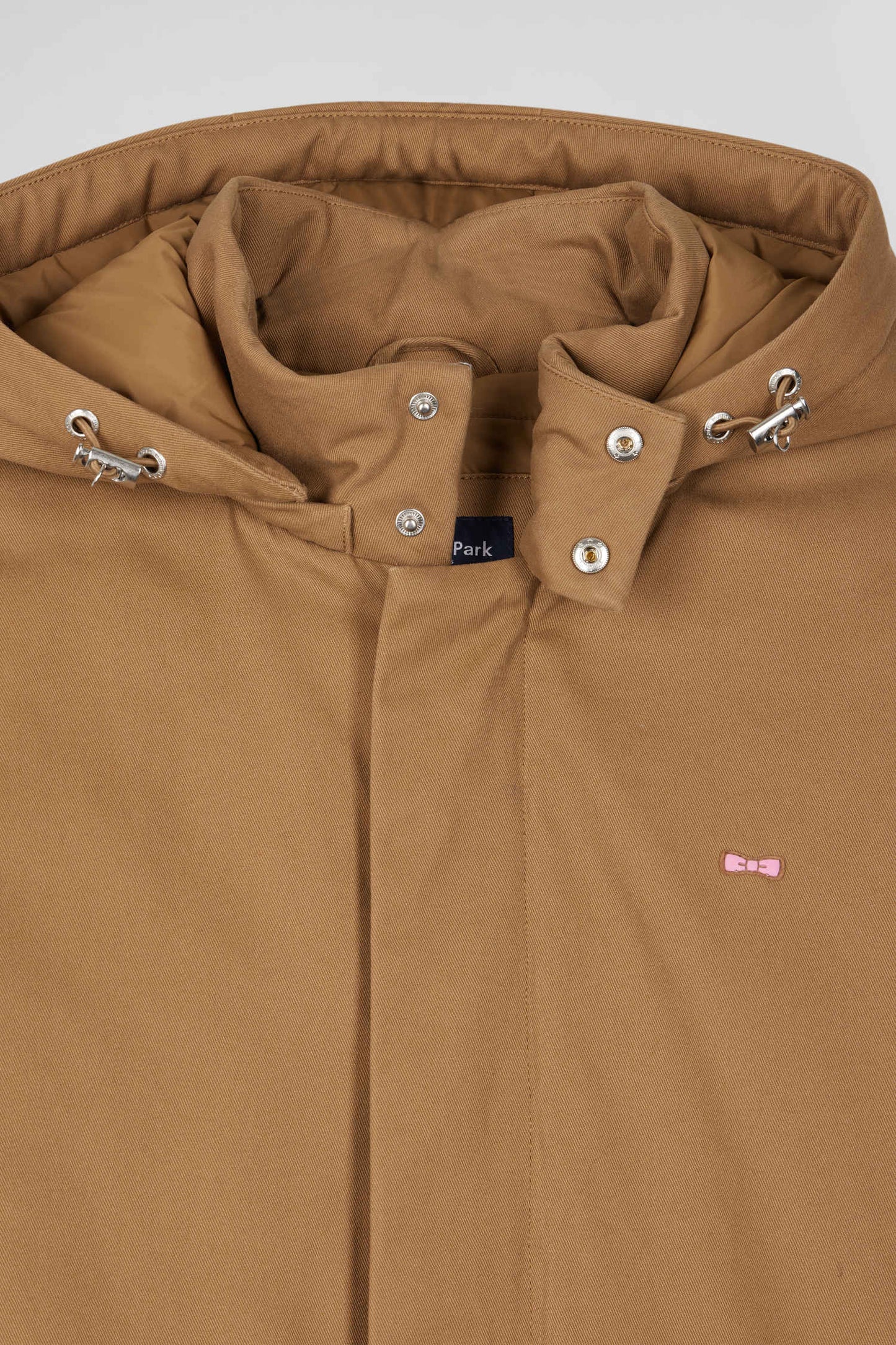 Hooded parka in hazelnut cotton gabardine
