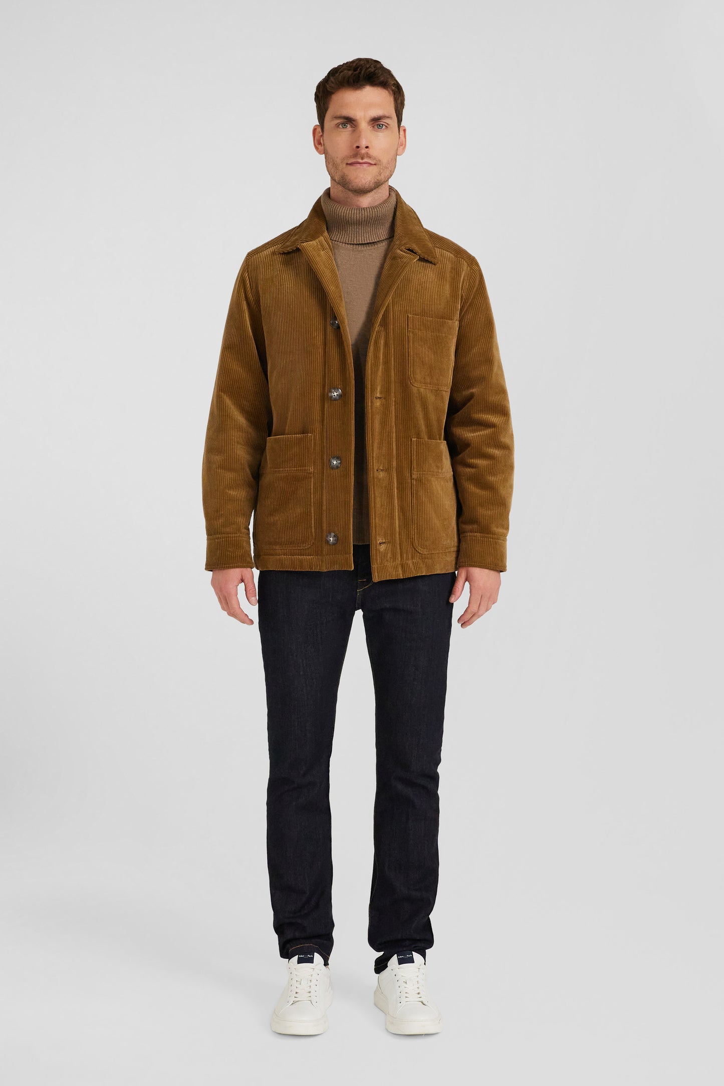 Hazelnut cotton blend check overshirt