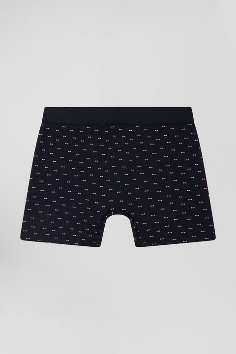 Navy blue and pink stretch cotton boxers with micro bow tie pattern - Image 3
