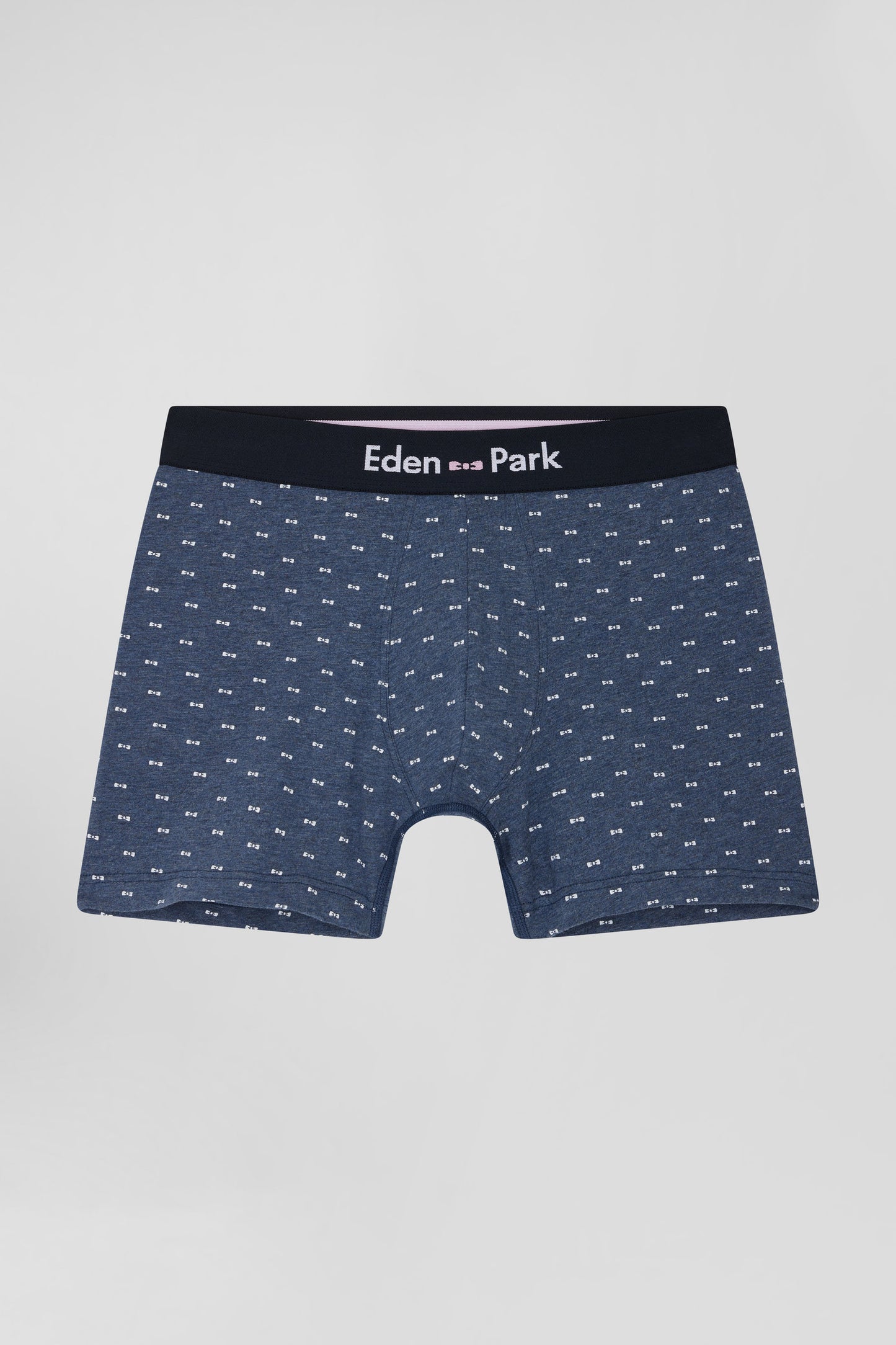 Blue and pink stretch cotton boxers with micro bow tie pattern