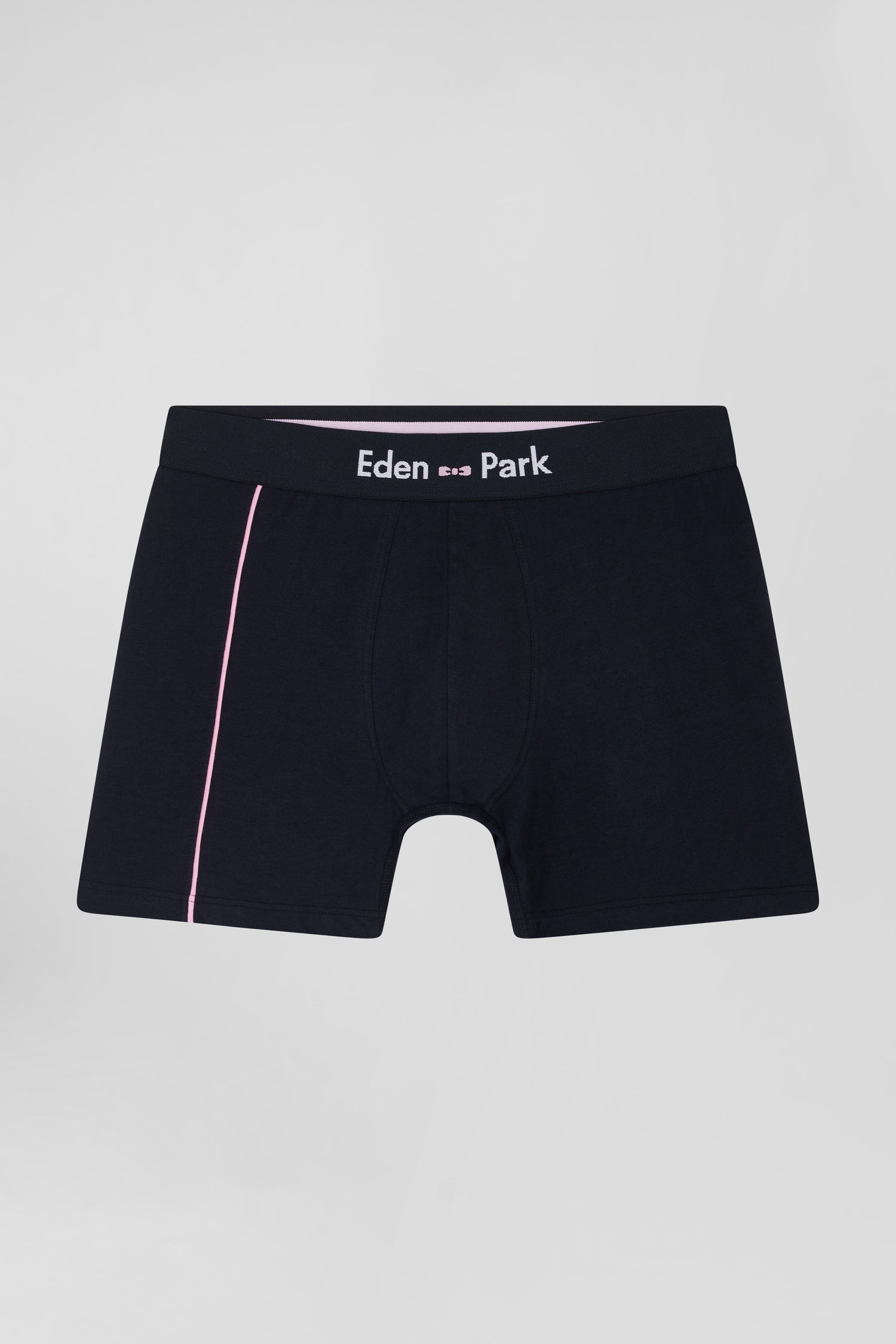 Navy blue stretch cotton boxers with pink piping