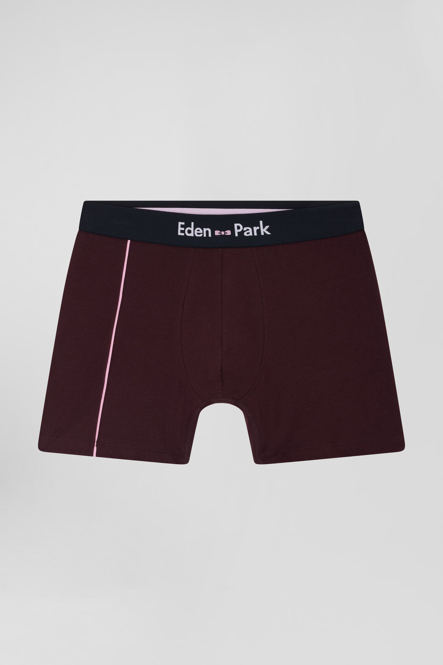 Bordeaux stretch cotton boxers with pink piping