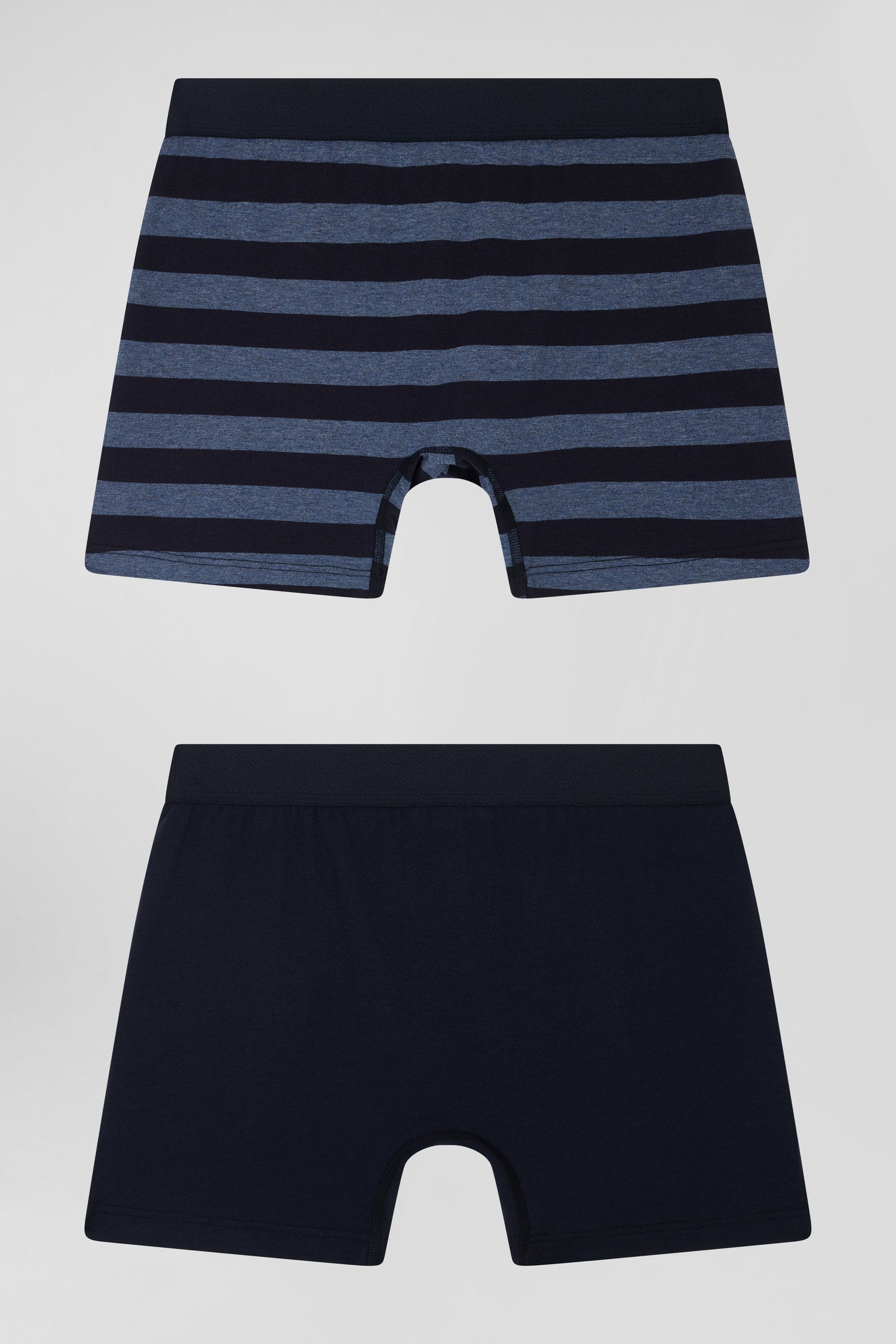 Set of 2 dark blue striped and solid stretch cotton boxers