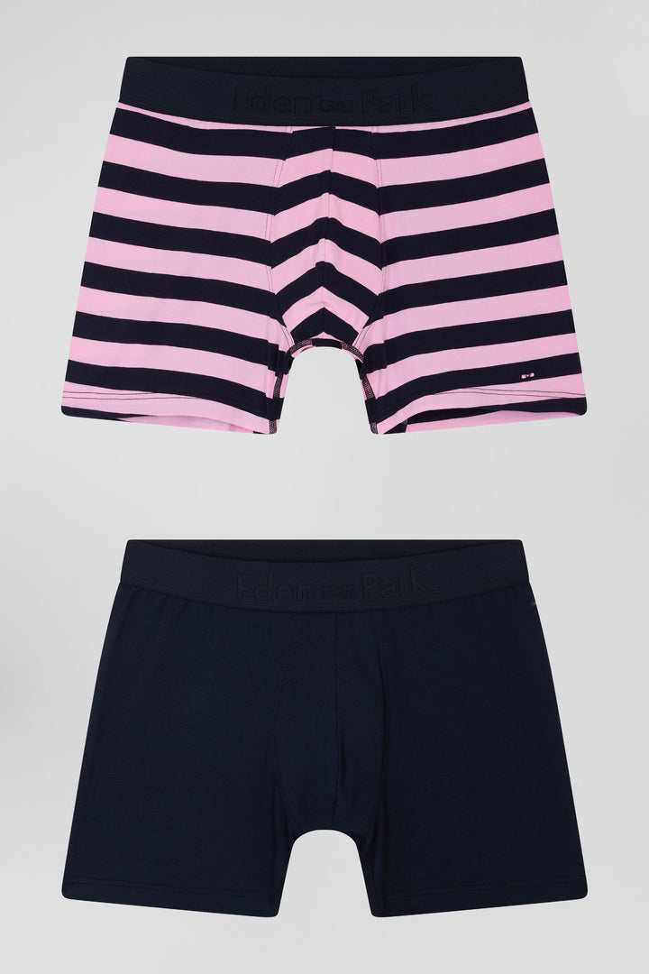 Set of 2 pink striped and solid stretch cotton boxers