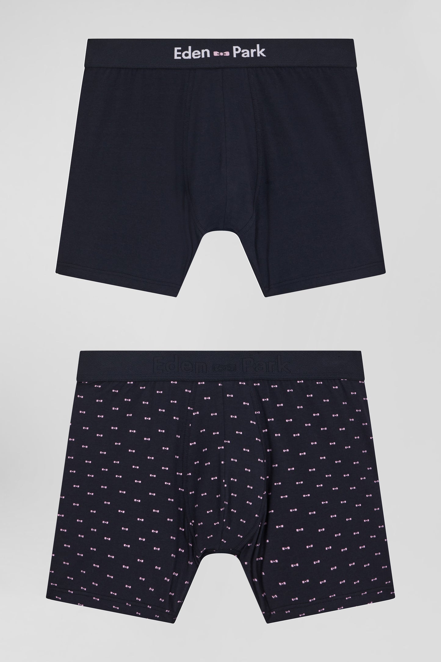 Set of 2 navy blue solid and micro pattern stretch cotton boxers