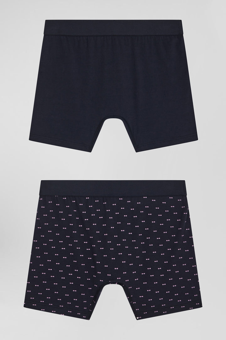 Set of 2 navy blue solid and micro pattern stretch cotton boxers